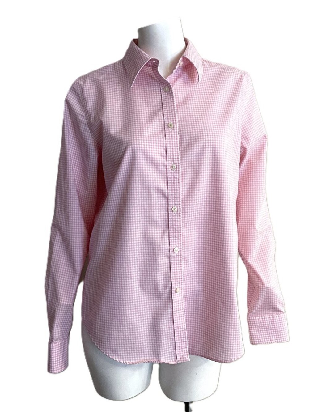 Lauren Ralph Lauren Shirt Womens Med Pink Gingham Check 100% Cotton Non-Iron